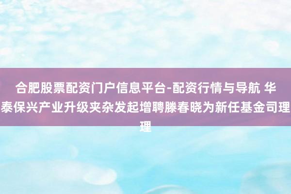 合肥股票配资门户信息平台-配资行情与导航 华泰保兴产业升级夹杂发起增聘滕春晓为新任基金司理